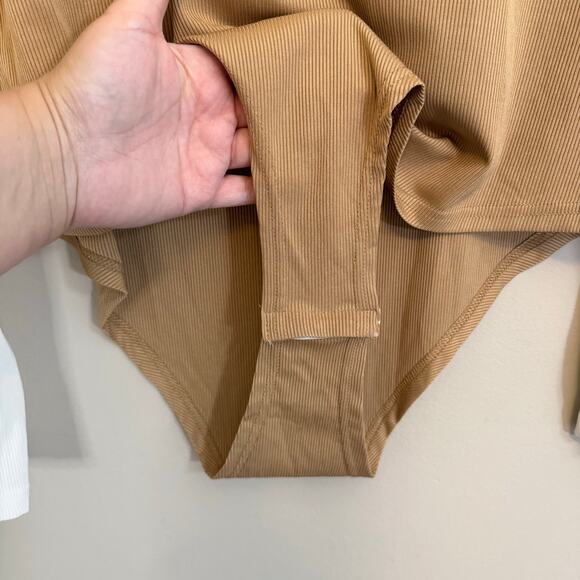 Shein Curve Bodysuit Womens 2XL White Colorblock Ribbed Knit Long Sleeve Preppy - Picture 6 of 6